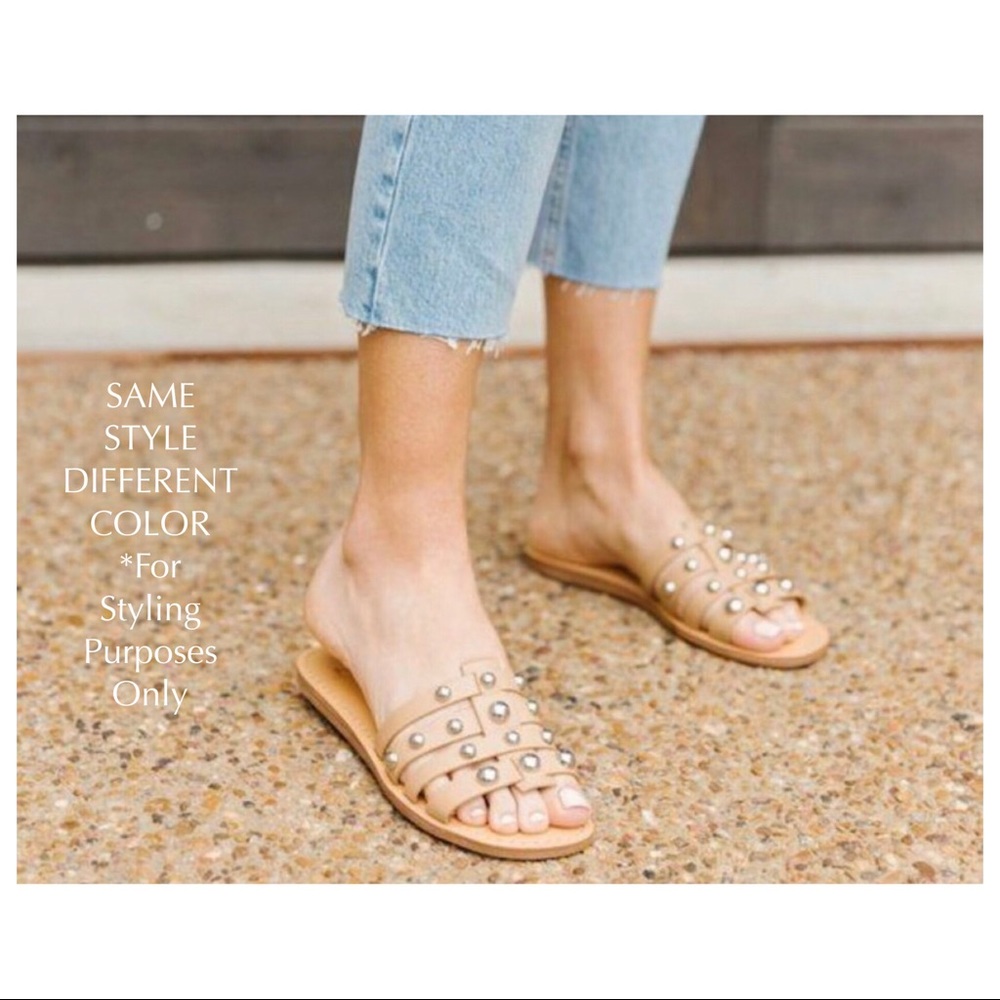 WHITE LEATHER SLIDES SLIP ON FLATS SANDALS A2C - Picture 7 of 12